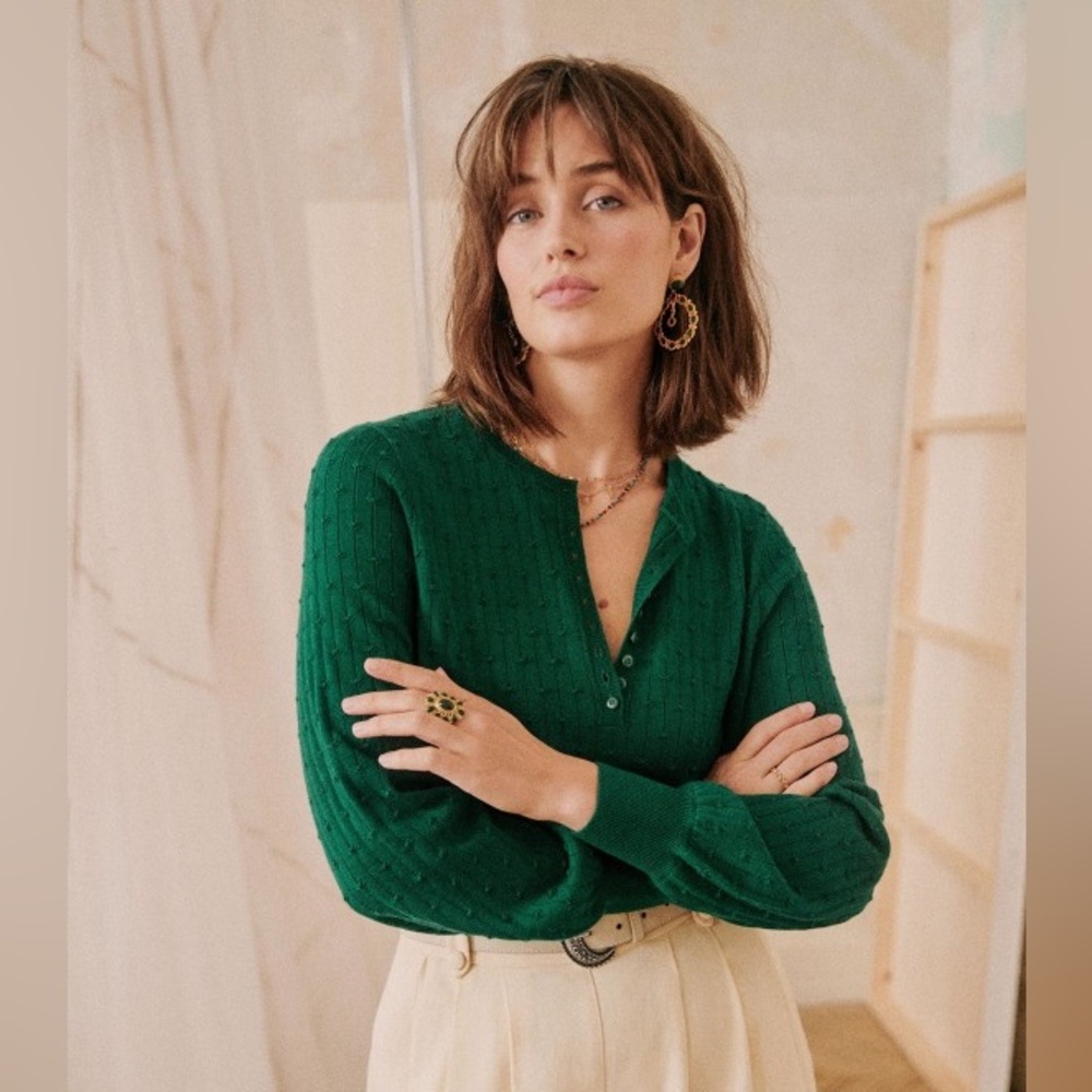Sezane Zoe Emerald Green Merino Sweater XS - Picture 3 of 6